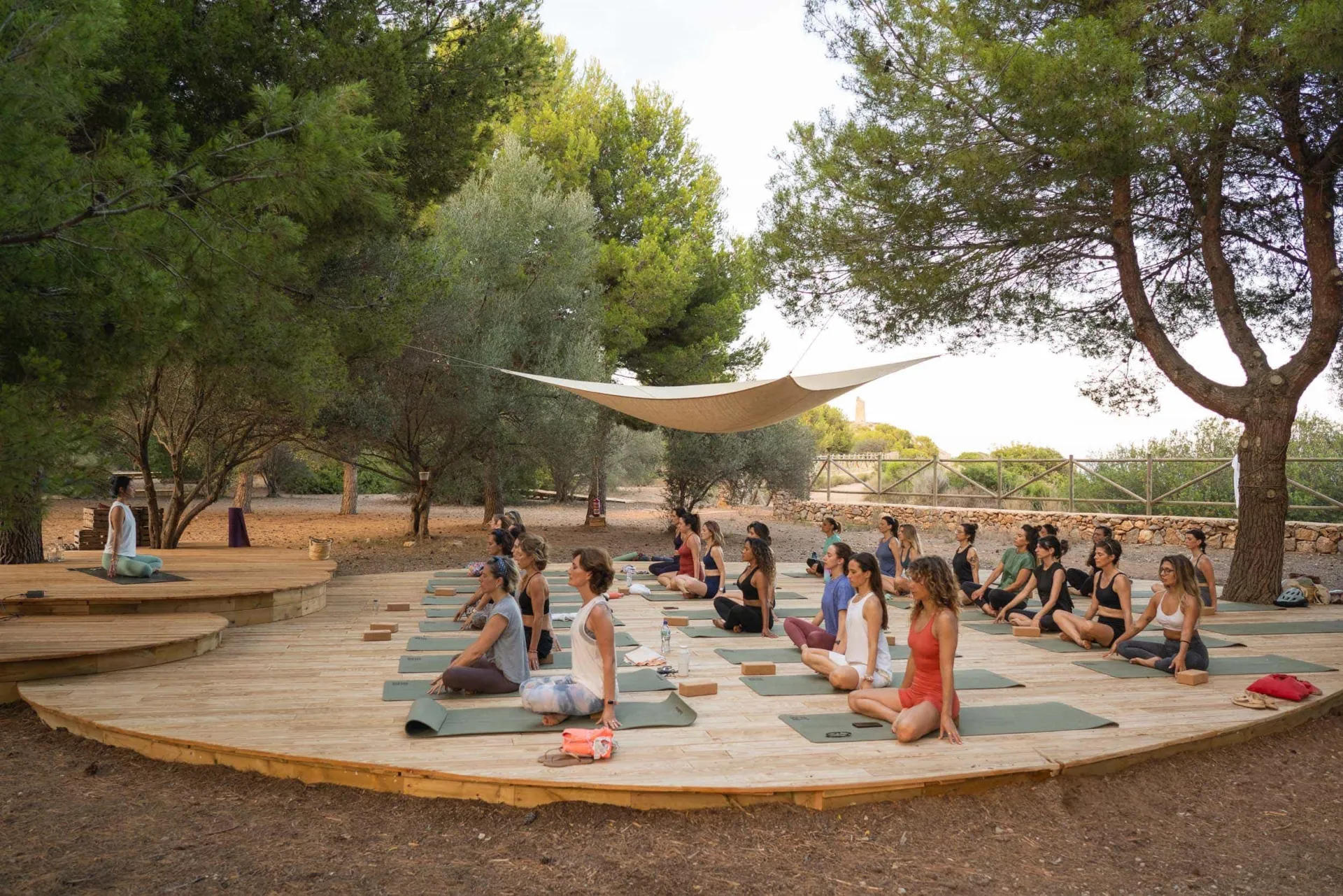 Outdoor yoga class at Bellver Blue Tech Zone